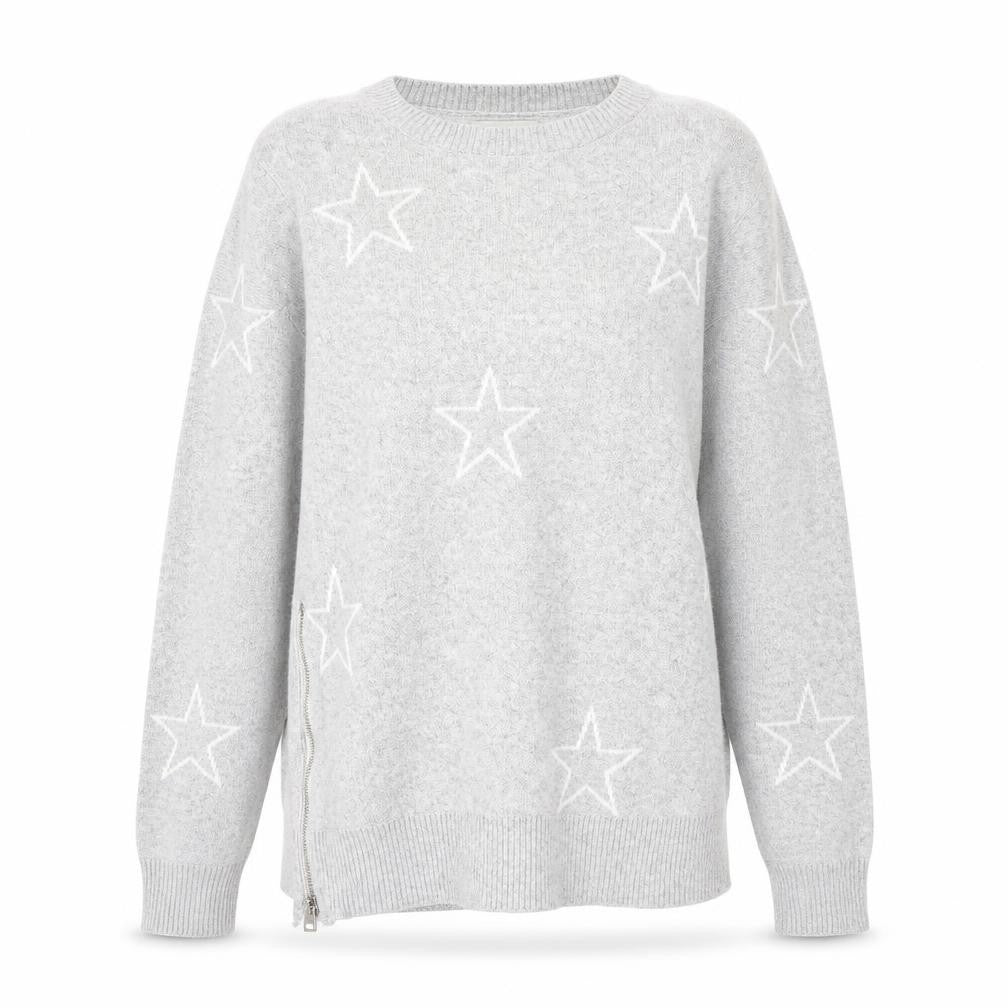 Front view of Elwood women’s grey round neck acrylic jumper, size UK 8