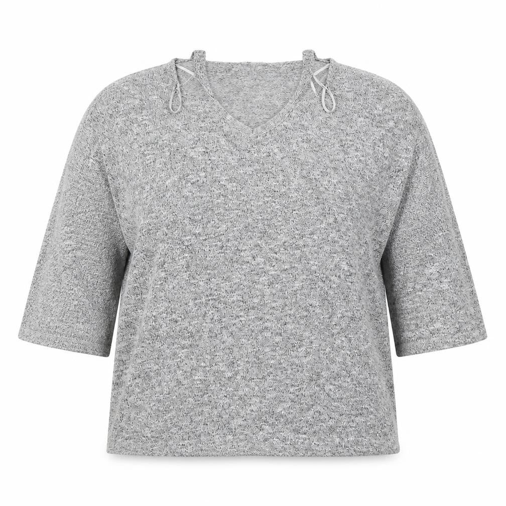 Front view of Tu women’s grey v-neck polyester jumper, size UK 12