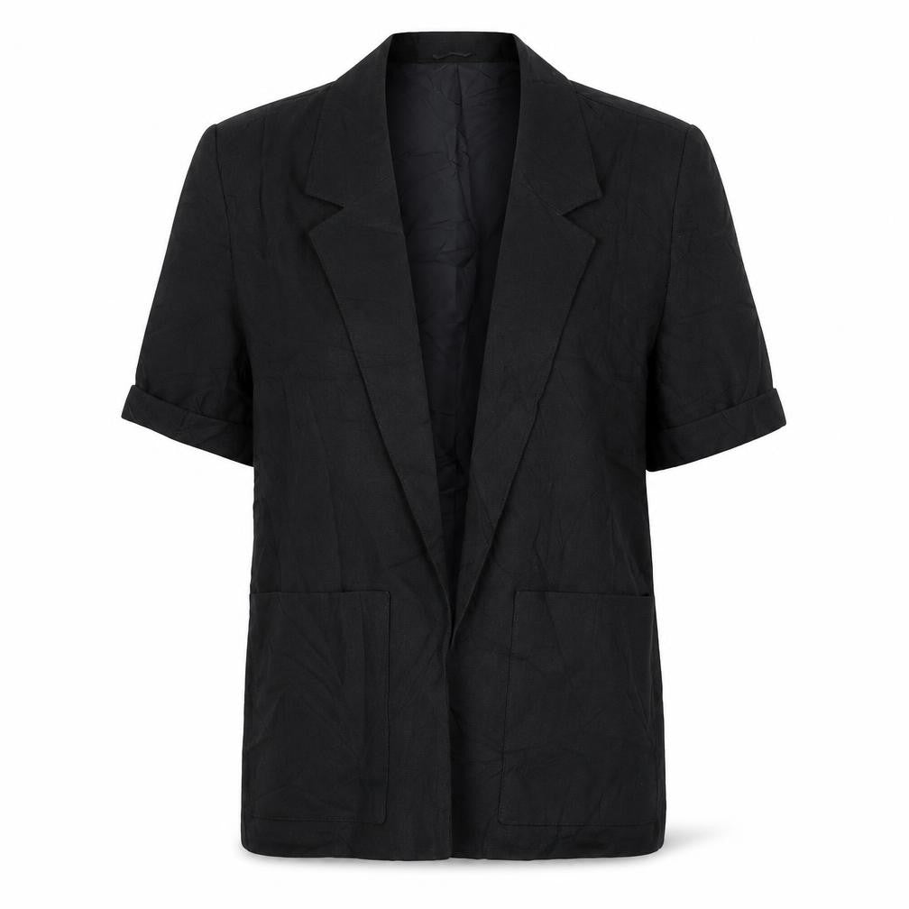 Front view of Debenhams women’s black polyester jacket suit, size UK 12