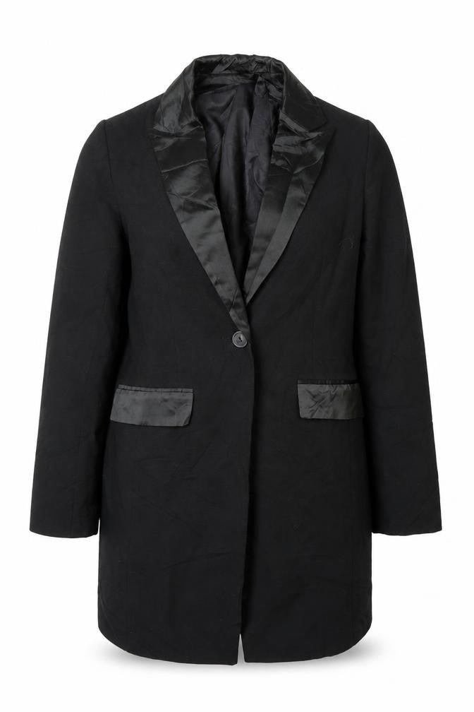Front view of Dorothy Perkins women’s black jacket, size UK 10, button