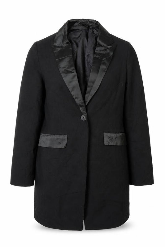 Front view of Dorothy Perkins women’s black jacket, size UK 10, button