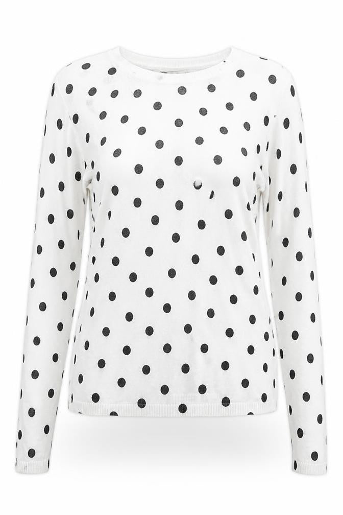 Front view of ASOS women’s white round neck geometric polyester jumper, size M