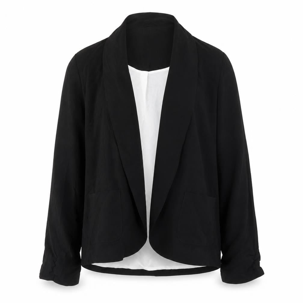 Front view of New Look women’s black polyester jacket blazer, size UK 14