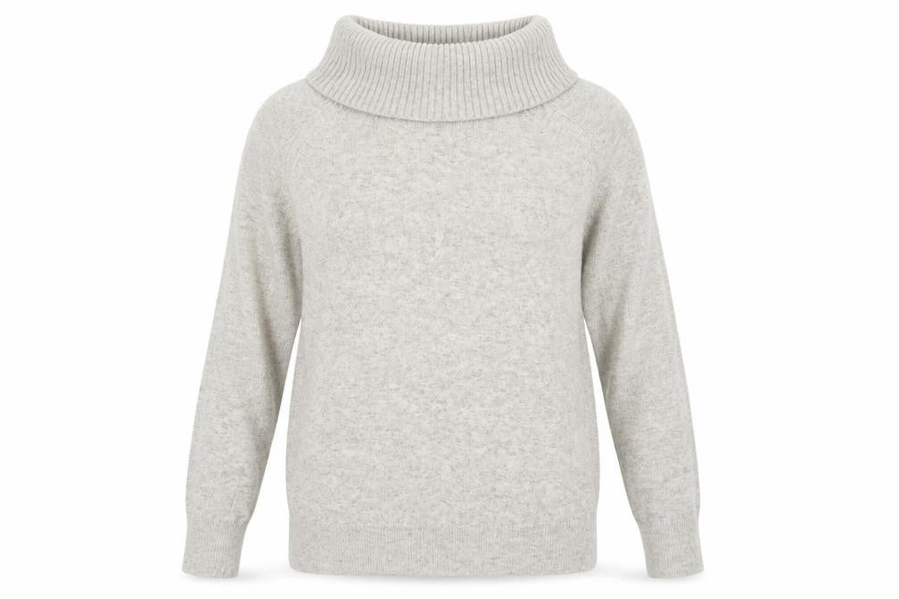 Front view of Wallis women’s beige roll neck viscose jumper, size S