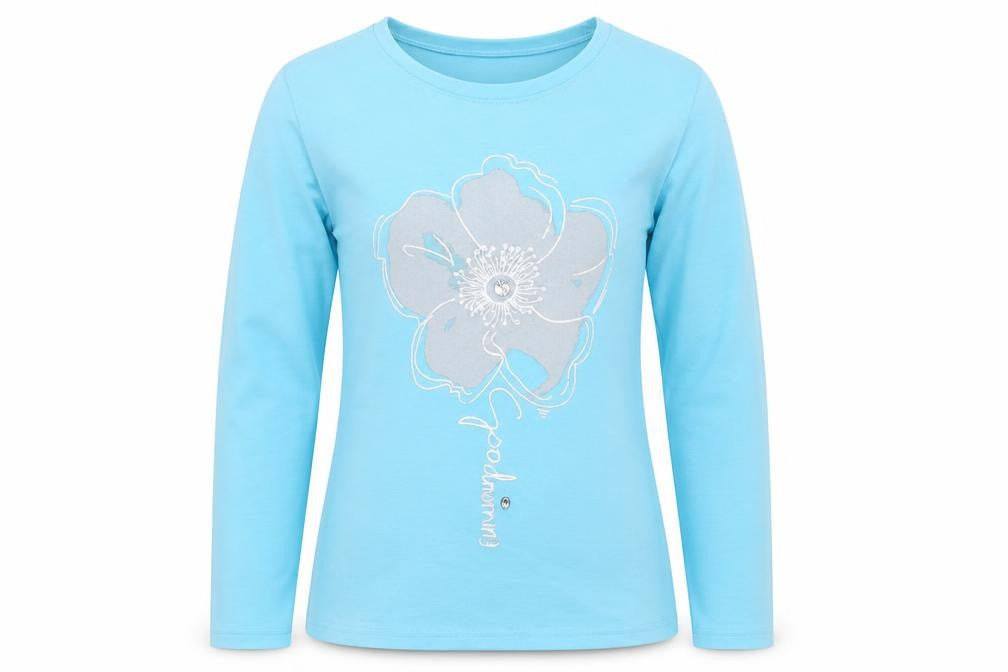 Front view of Sheilay women’s blue round neck polyester jumper, size M