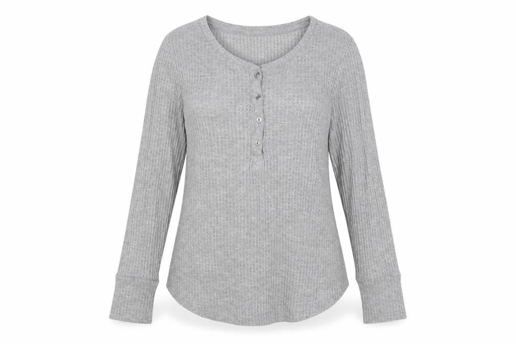 Front view of Papaya women’s grey round neck polyester jumper, size UK 10