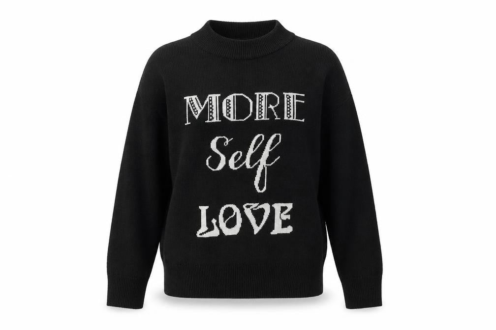 Papaya Womens Black Mock Neck  Cotton Pullover Jumper Size S   - More Self Love