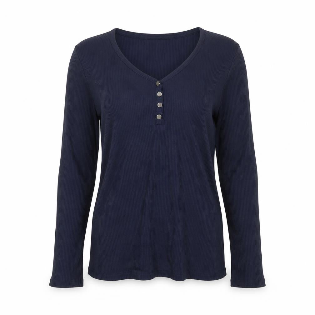 Front view of Papaya women’s blue round neck polyester jumper, size UK 10