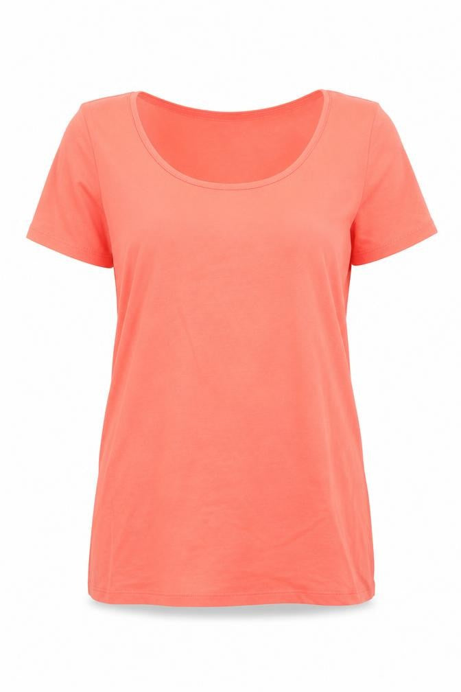 Front view of F&F women’s orange acrylic basic t-shirt, size UK 14, round neck