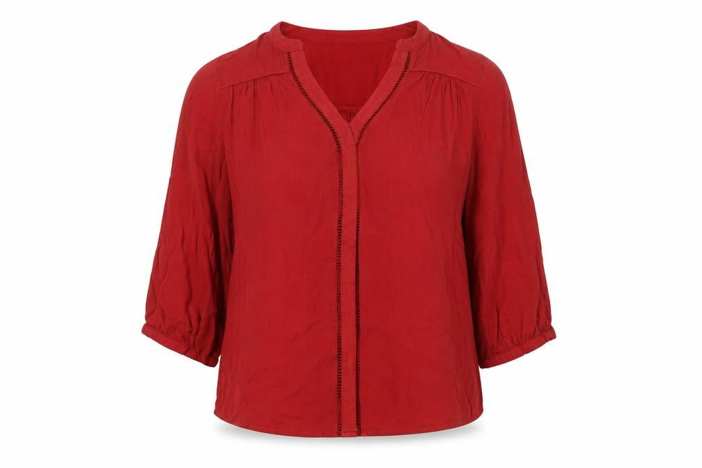 Front view of F&F women’s red round neck viscose jumper, size UK 10