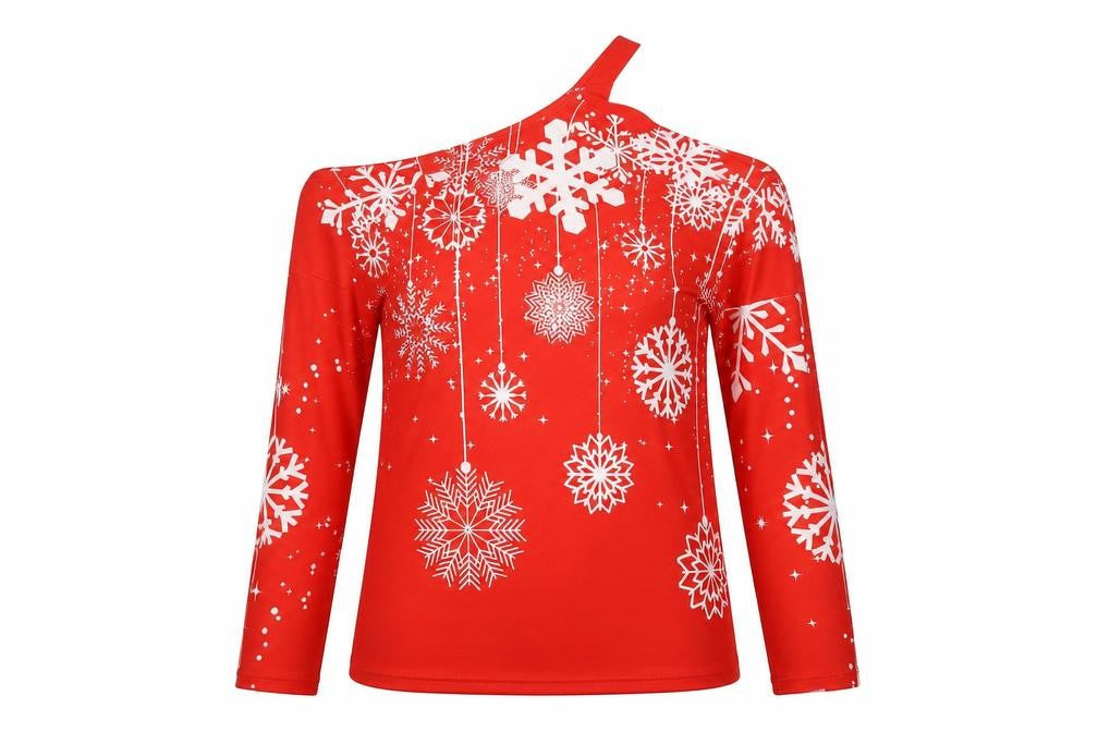Front view of SHEIN women’s red round neck geometric polyester jumper, size S