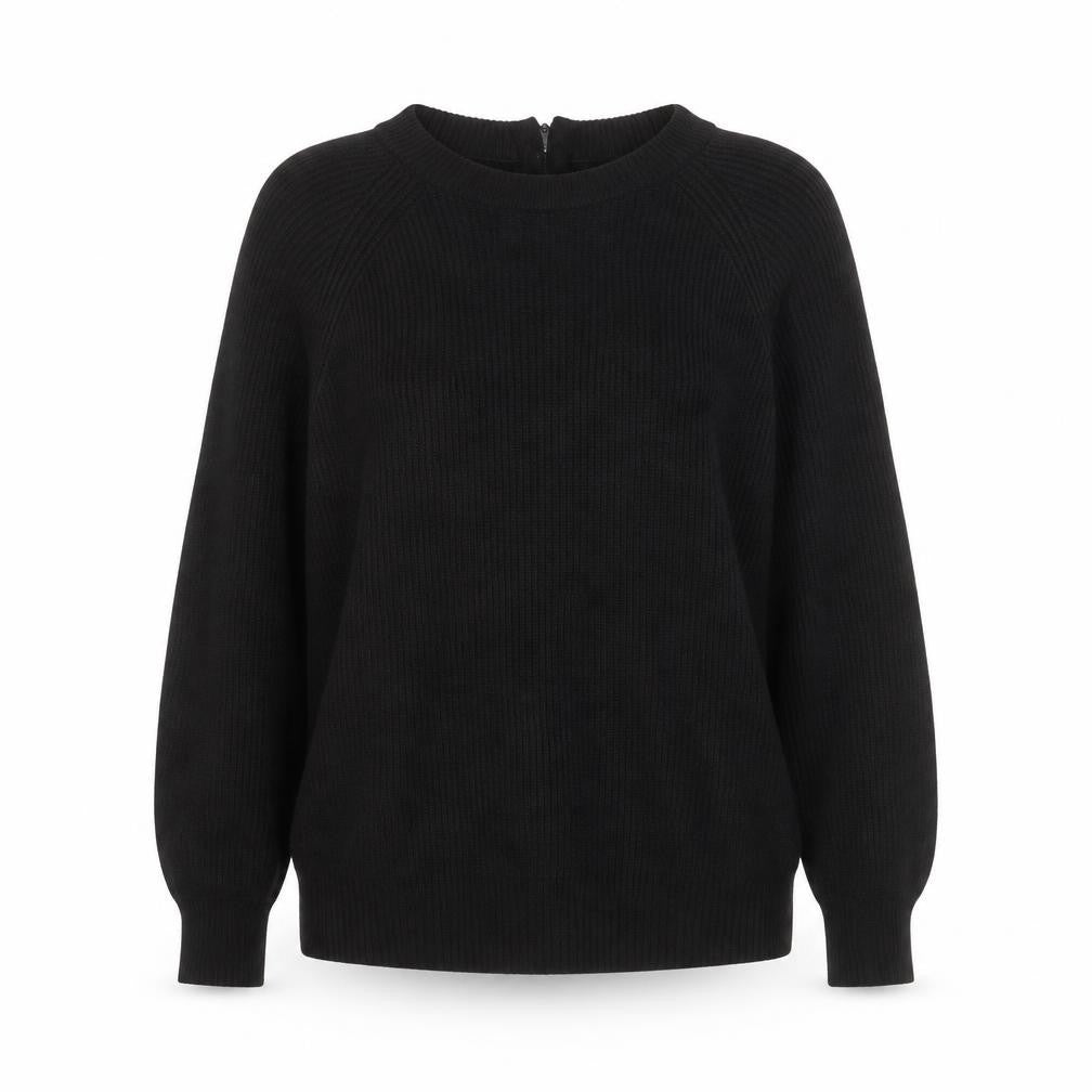 Front view of Primark women’s black round neck viscose jumper, size UK 12