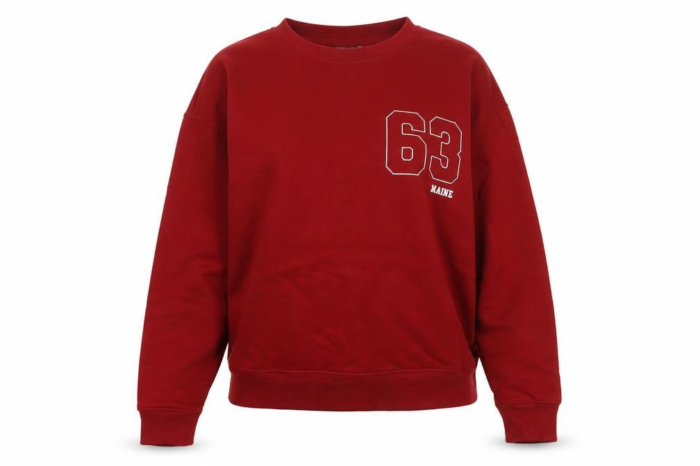 Front view of Primark women’s red polyester pullover sweatshirt, size UK 6