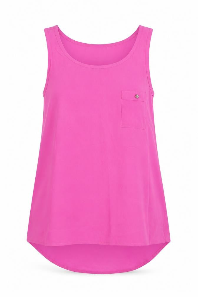 Front view of Atmosphere women’s pink polyester basic tank, size UK 8, scoop neck