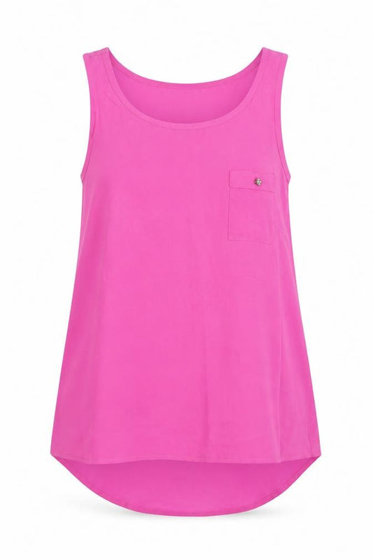 Front view of Atmosphere women’s pink polyester basic tank, size UK 8, scoop neck