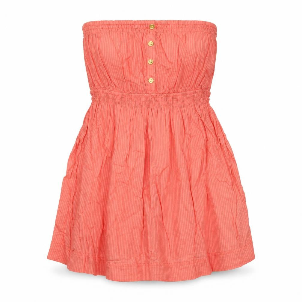 Front view of New Look women’s orange striped cotton basic blouse, size UK 10, off the shoulder