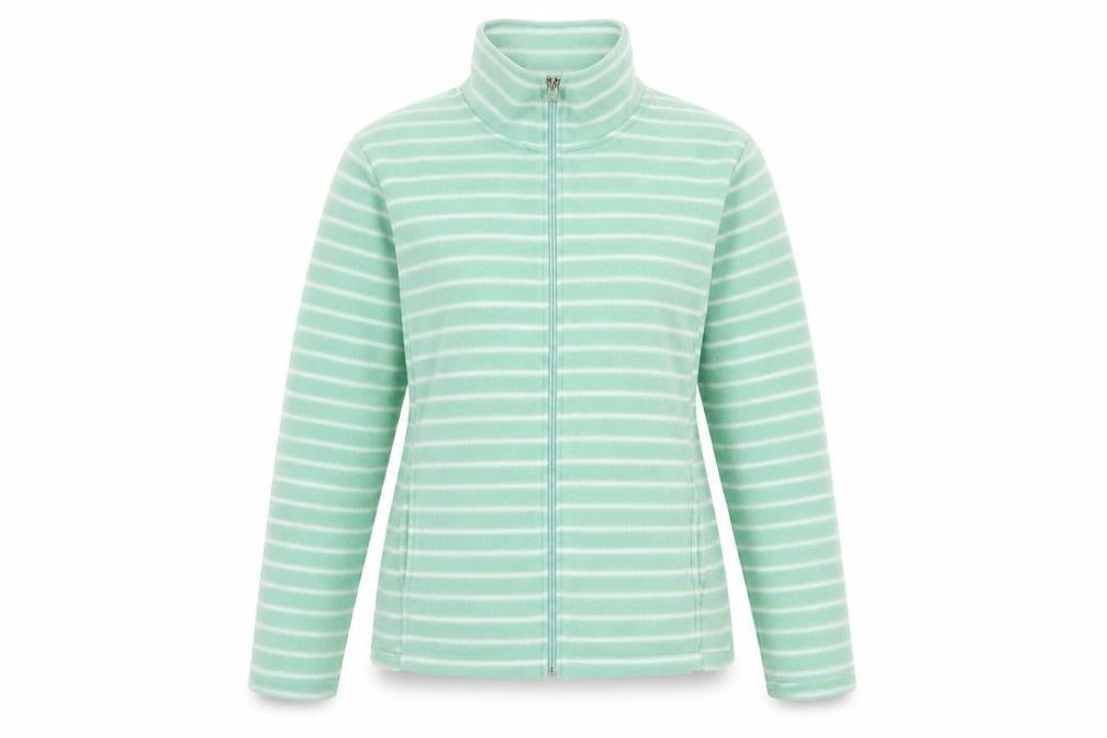 Anne De Lancay Womens Green Striped Polyester Full Zip Sweatshirt Size S  Zip