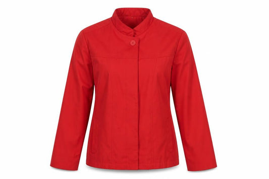 Front view of Eleganze women’s red jacket, size UK 16, button