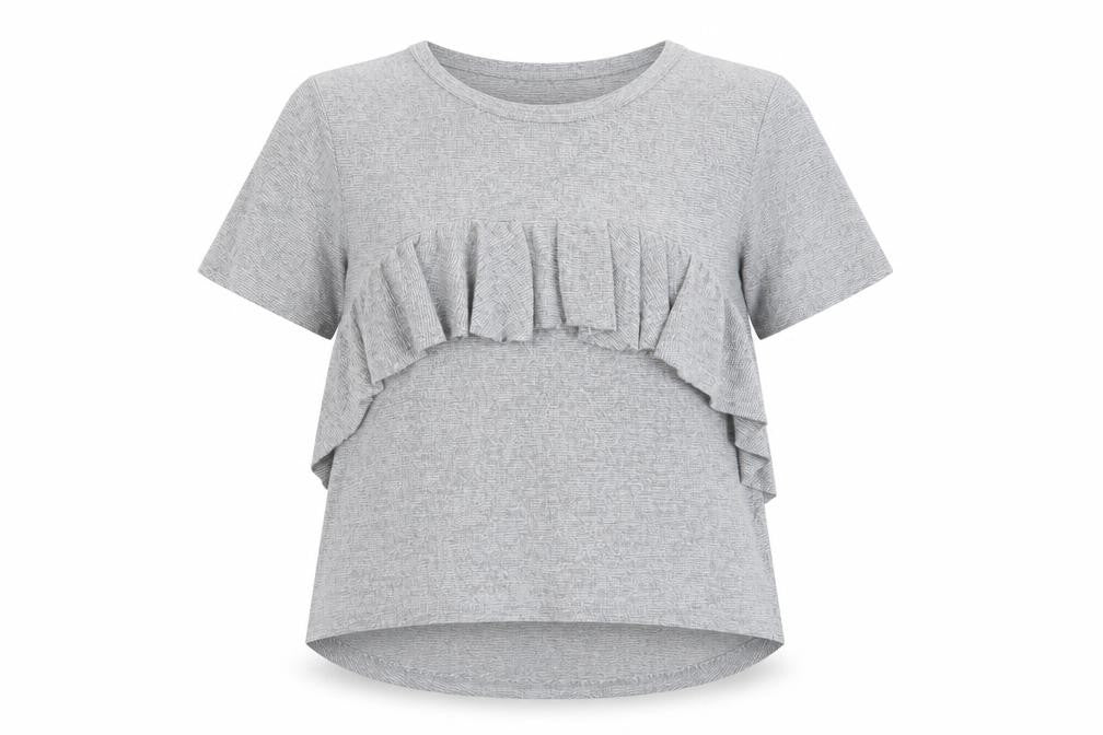 Front view of Zara women’s grey polyester basic blouse, size S, crew neck