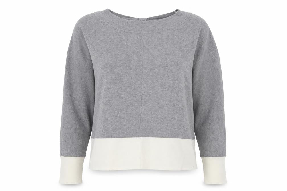 Front view of ESPRIT women’s grey boat neck cotton jumper, size M