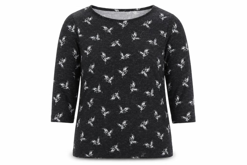 Front view of TIGI women’s grey round neck geometric polyester jumper, size UK 10