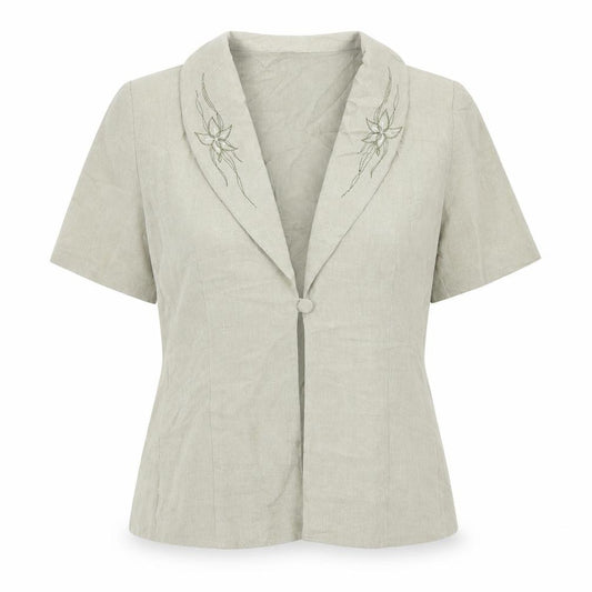 Front view of Berkertex women’s green polyester basic button-up, size UK 12, collared