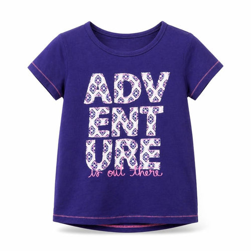 Cherokee Girls Purple  Cotton Pullover T-Shirt Size 3-4 Years Crew Neck  - Adventure is out there