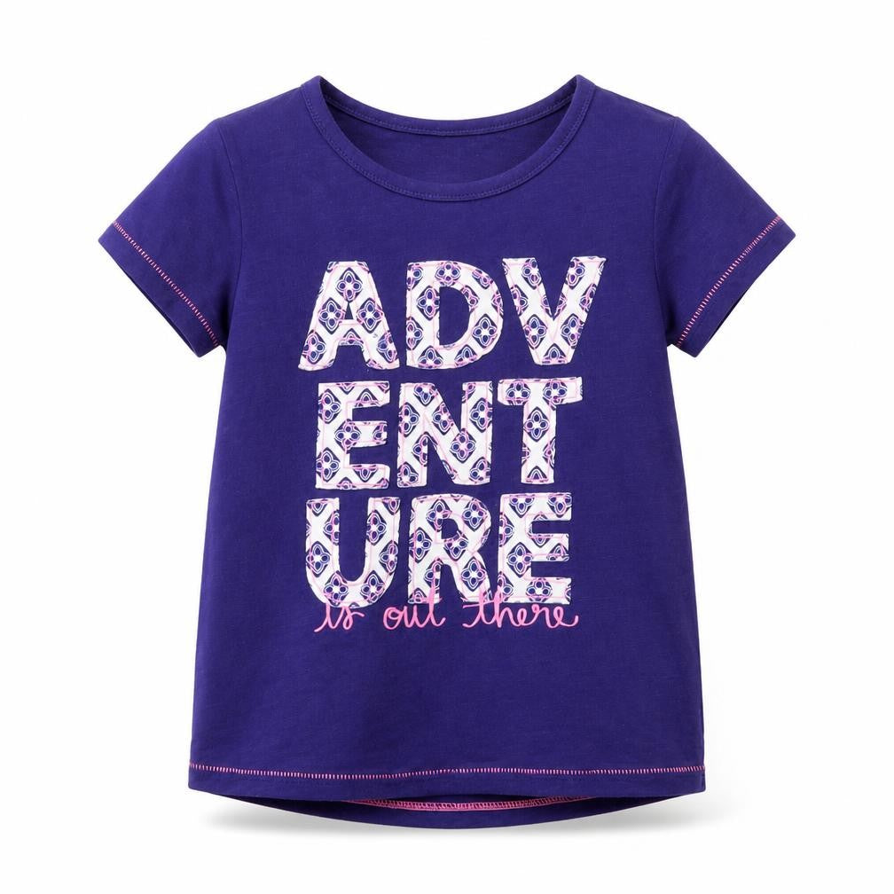 Cherokee Girls Purple  Cotton Pullover T-Shirt Size 3-4 Years Crew Neck  - Adventure is out there
