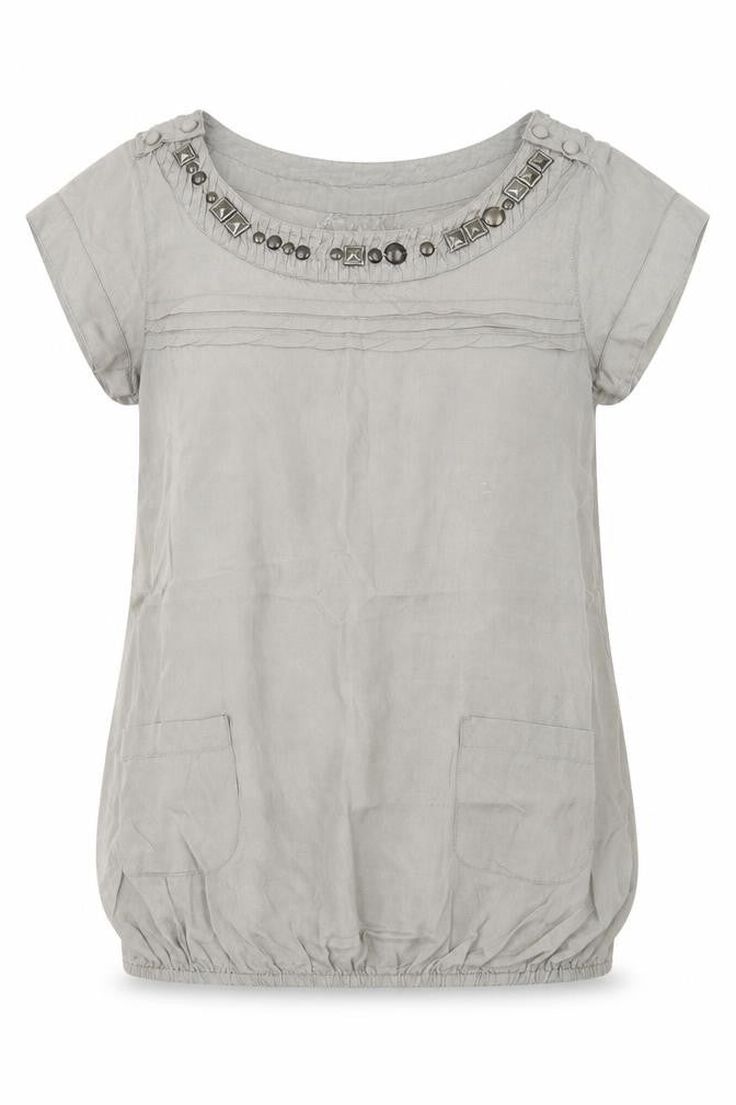 Front view of River Island women’s green viscose basic t-shirt, size UK 6, boat neck