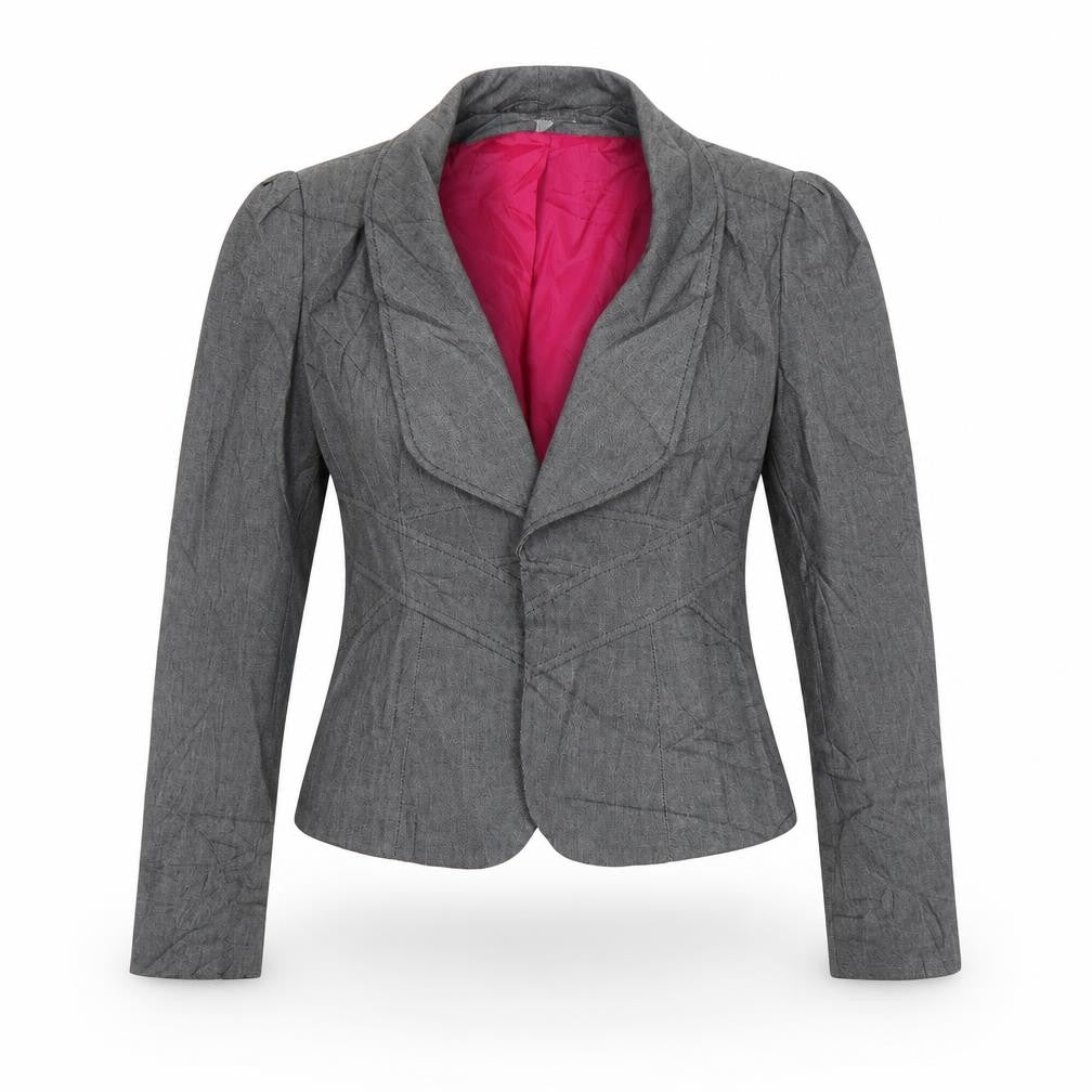 Front view of Marks & Spencer women’s grey jacket blazer, size UK 8, hook & eye