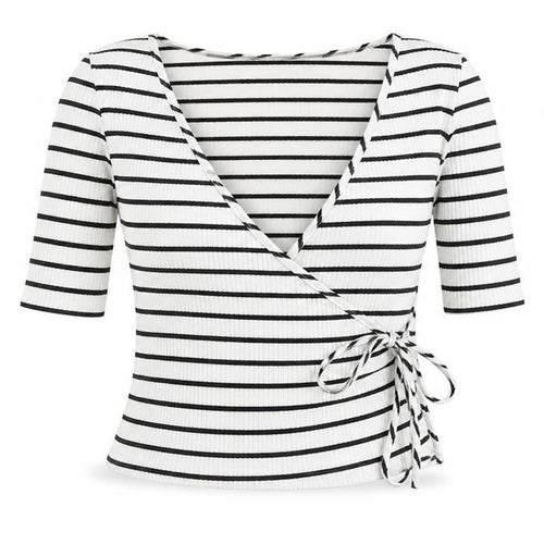Topshop Womens White Striped Viscose Wrap Blouse Size 8 V-Neck