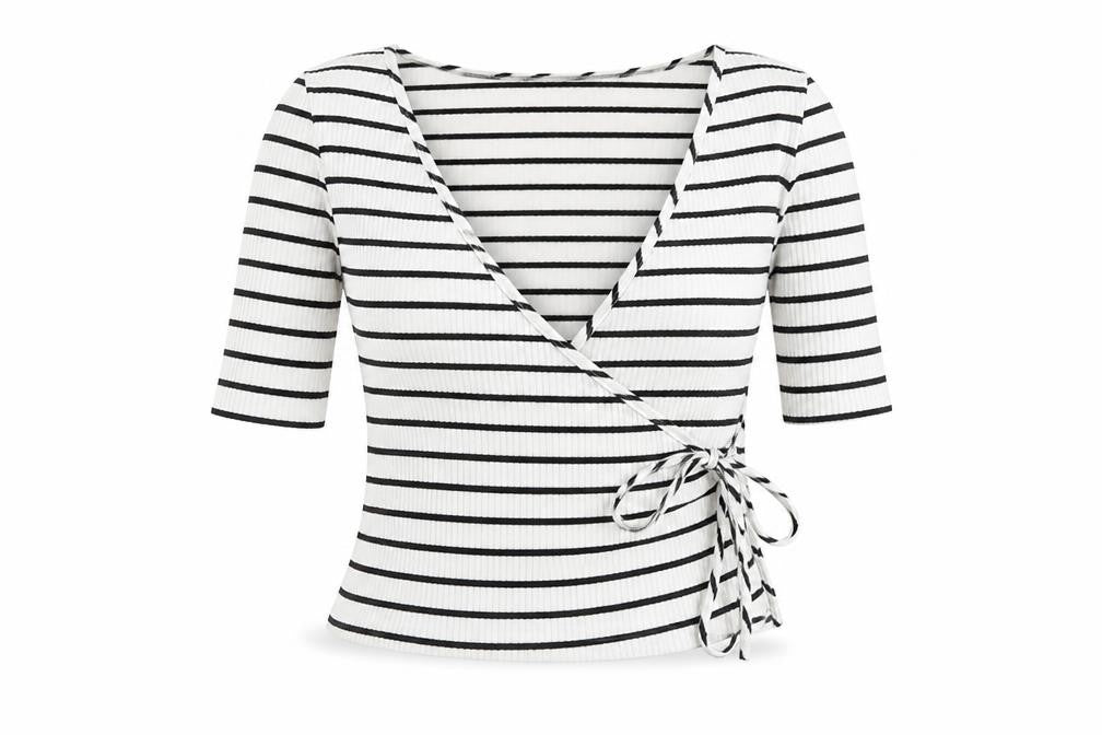 Topshop Womens White Striped Viscose Wrap Blouse Size 8 V-Neck