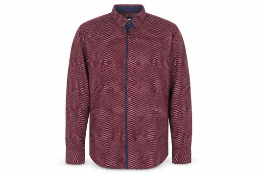 Front view of Matalan men’s purple geometric cotton button-up, size XL, collared