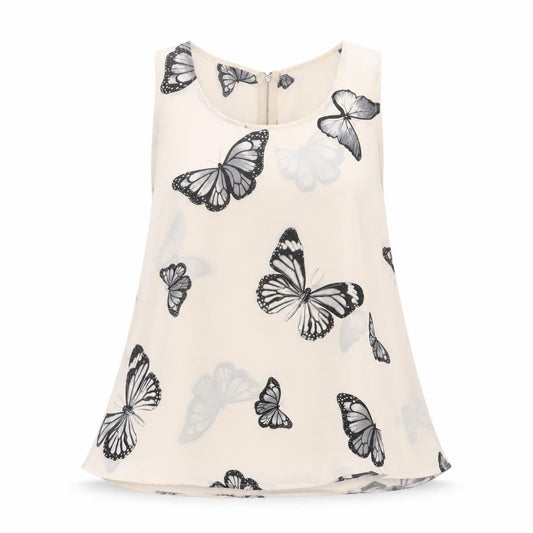 Front view of Cameo Rose women’s beige geometric polyester basic tank, size UK 12, crew neck