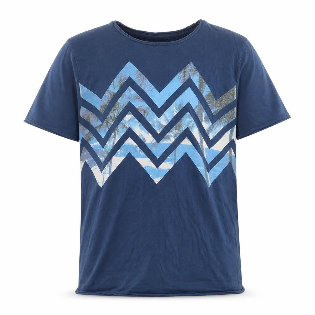 Front view of Tom Tailor boys’ blue geometric cotton basic t-shirt, size 10, years crew neck pullover
