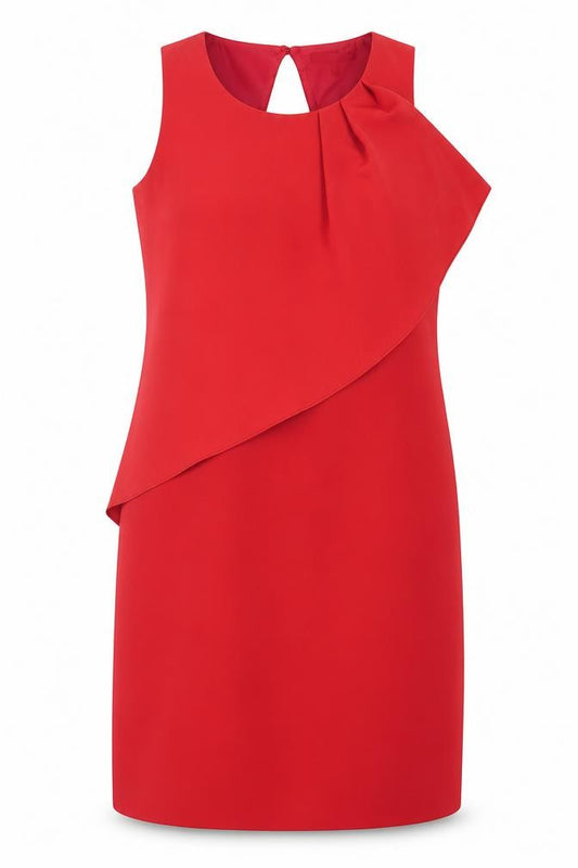 Front view of Next women’s red polyester a-line, size UK 8, crew neck button