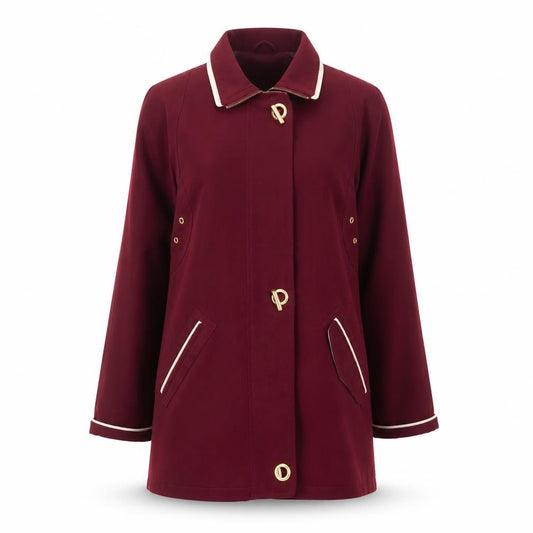 Front view of David Barry women’s red jacket coat, size UK 12, zip
