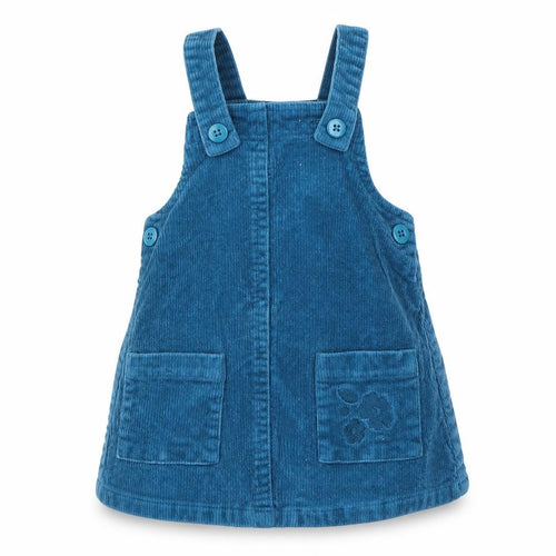 Dunnes Stores Girls Blue  Cotton Pinafore/Dungaree Dress  Size 6-9 Months  Square Neck Button