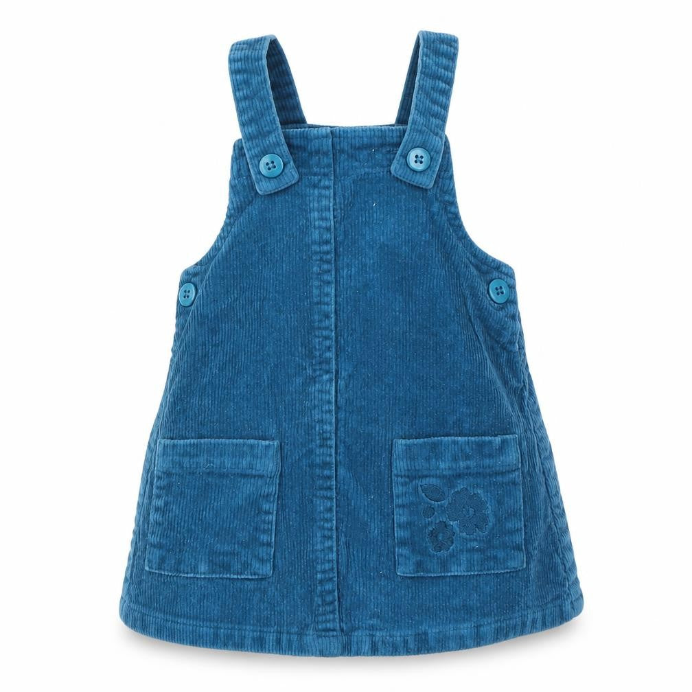 Dunnes Stores Girls Blue  Cotton Pinafore/Dungaree Dress  Size 6-9 Months  Square Neck Button
