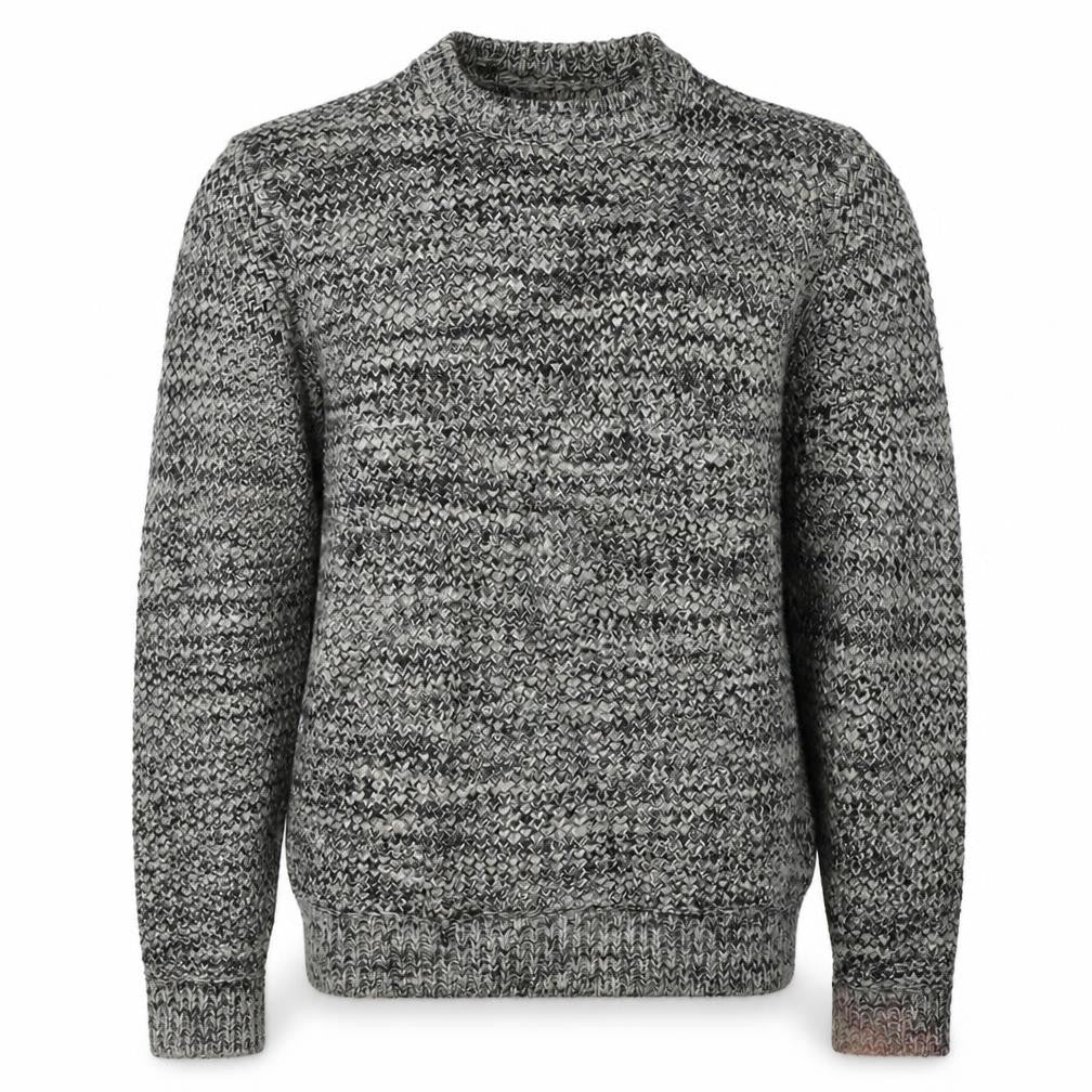 Front view of Label Lab men’s grey round neck acrylic jumper, size S