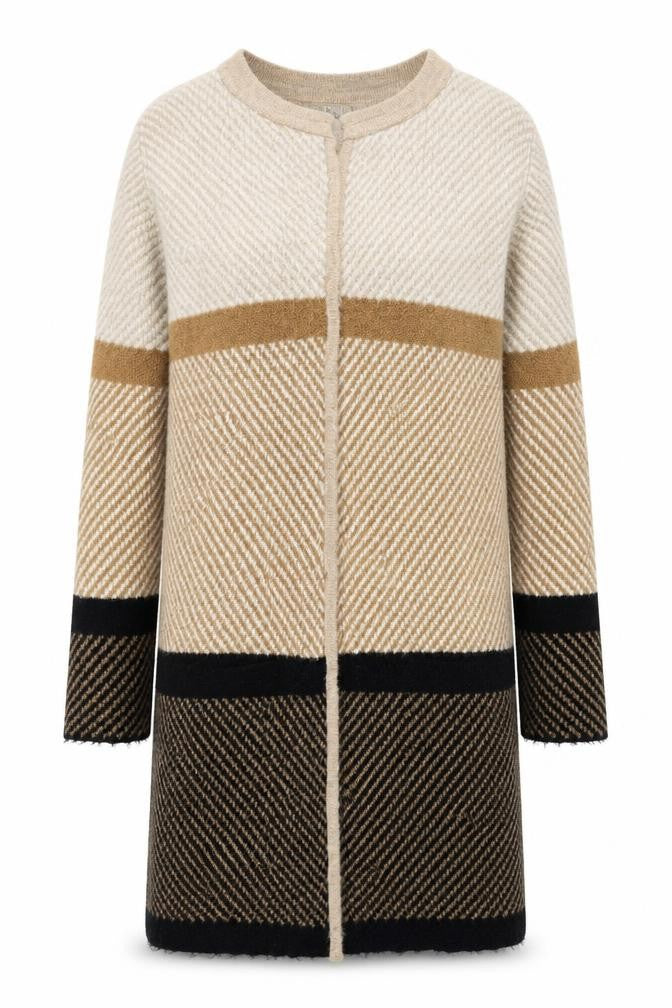 TU Womens Beige V-Neck Geometric Acrylic Cape Jumper Size 10