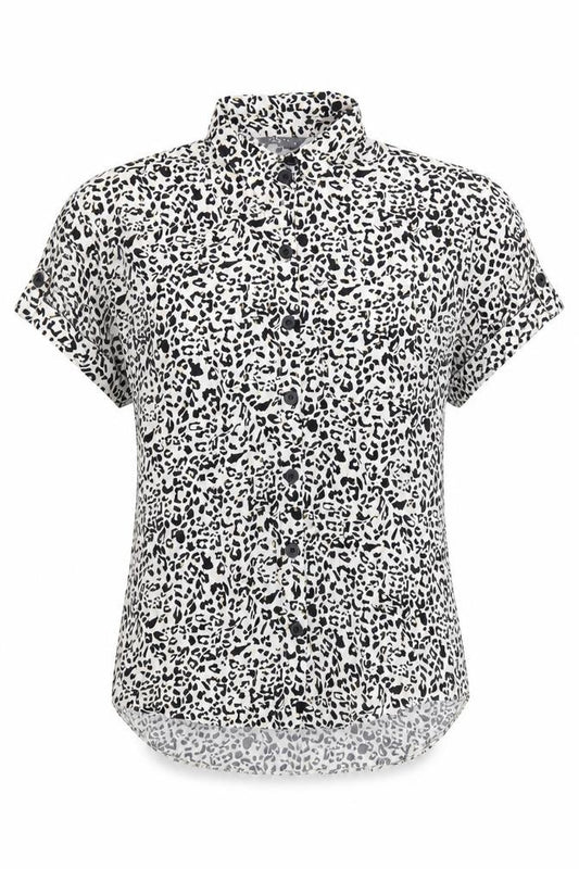 Front view of Matalan women’s multicoloured geometric viscose basic button-up, size UK 10, collared