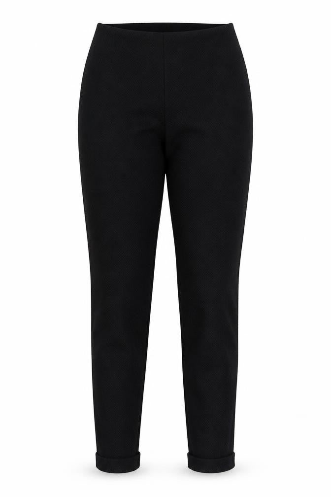 Front view of Missguided women’s black polyester trousers, size UK 8, 25-inch leg regular