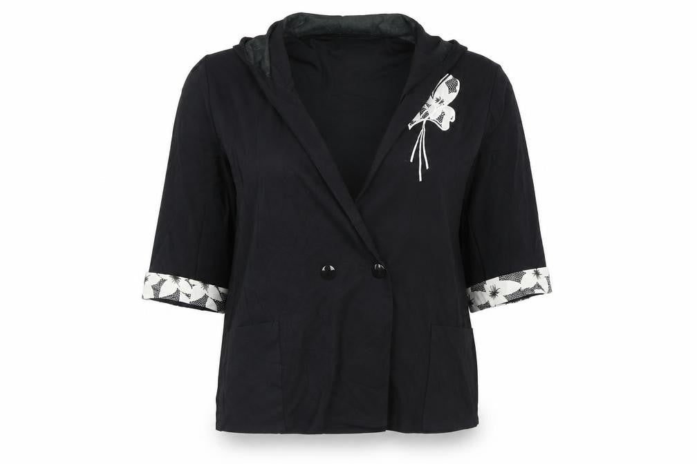 Front view of Preworn women’s black jacket blazer, size M