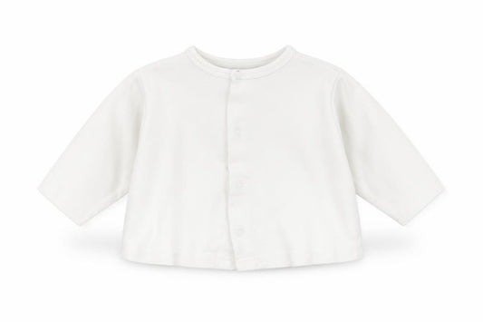 Front view of Babybol girls’ white cotton cardigan jumper, size 6-9, months - bunny