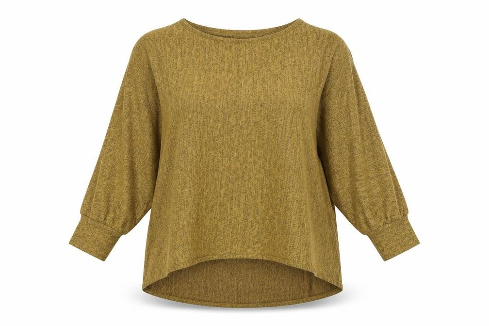 Front view of Preworn women’s yellow polyester tunic t-shirt, size M, round neck - long back
