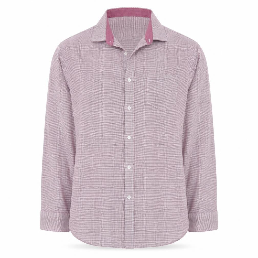 Front view of F&F men’s purple check cotton button-up, size 17, collared button