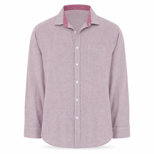 Front view of F&F men’s purple check cotton button-up, size 17, collared button
