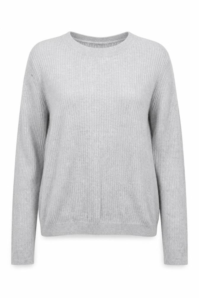 Front view of Warehouse women’s grey round neck viscose jumper, size UK 10