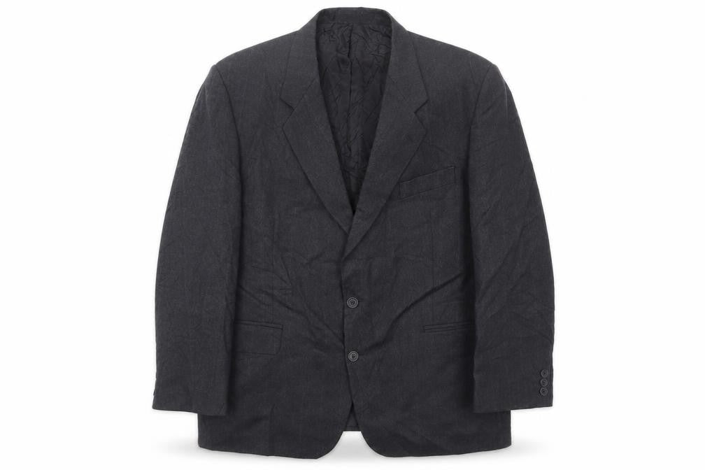 Front view of The Level men’s grey striped wool jacket suit jacket, size 46